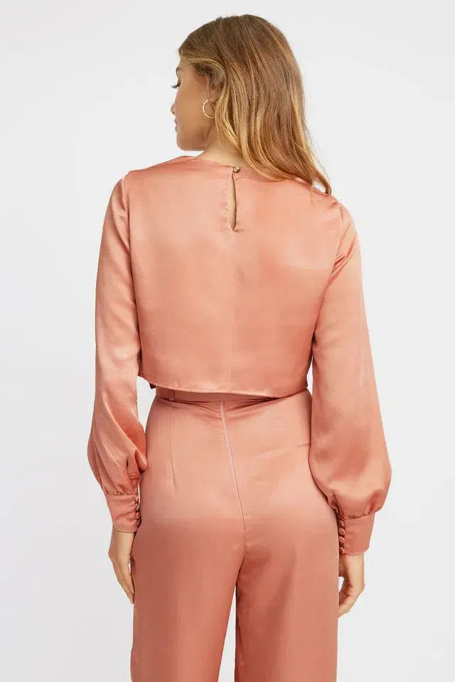 Kookai Lloyd Keyhole Silk Long Sleeve Top Dusty Pink Size 36/AU 8 for rent on The Volte - main image