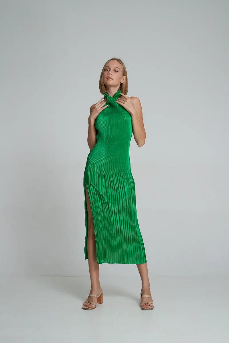 Lidee Soiree Halter Midi Dress in Bright Green Size 10  - Image 1