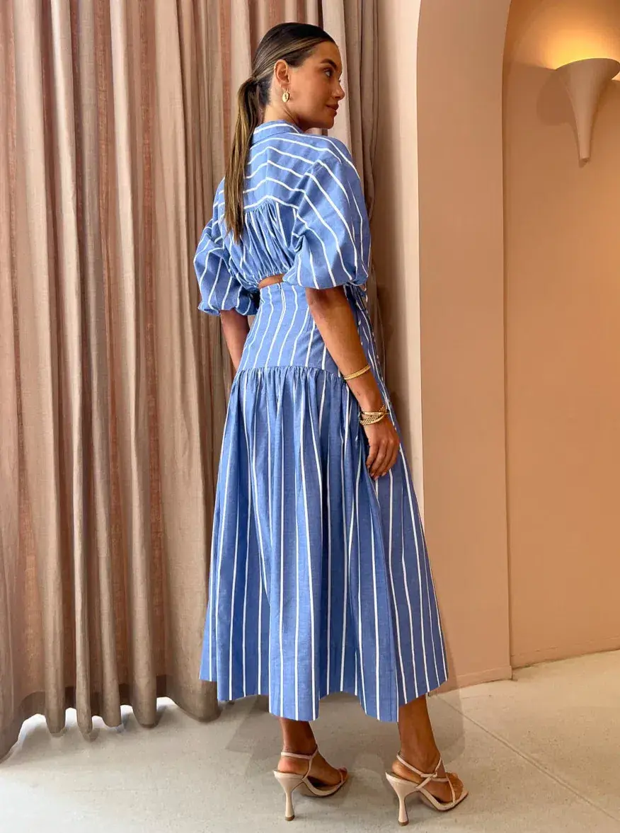 Shona Joy Kimberly Deconstructed Midi Dress In Chambray Blue Size AU 8 - Image 4
