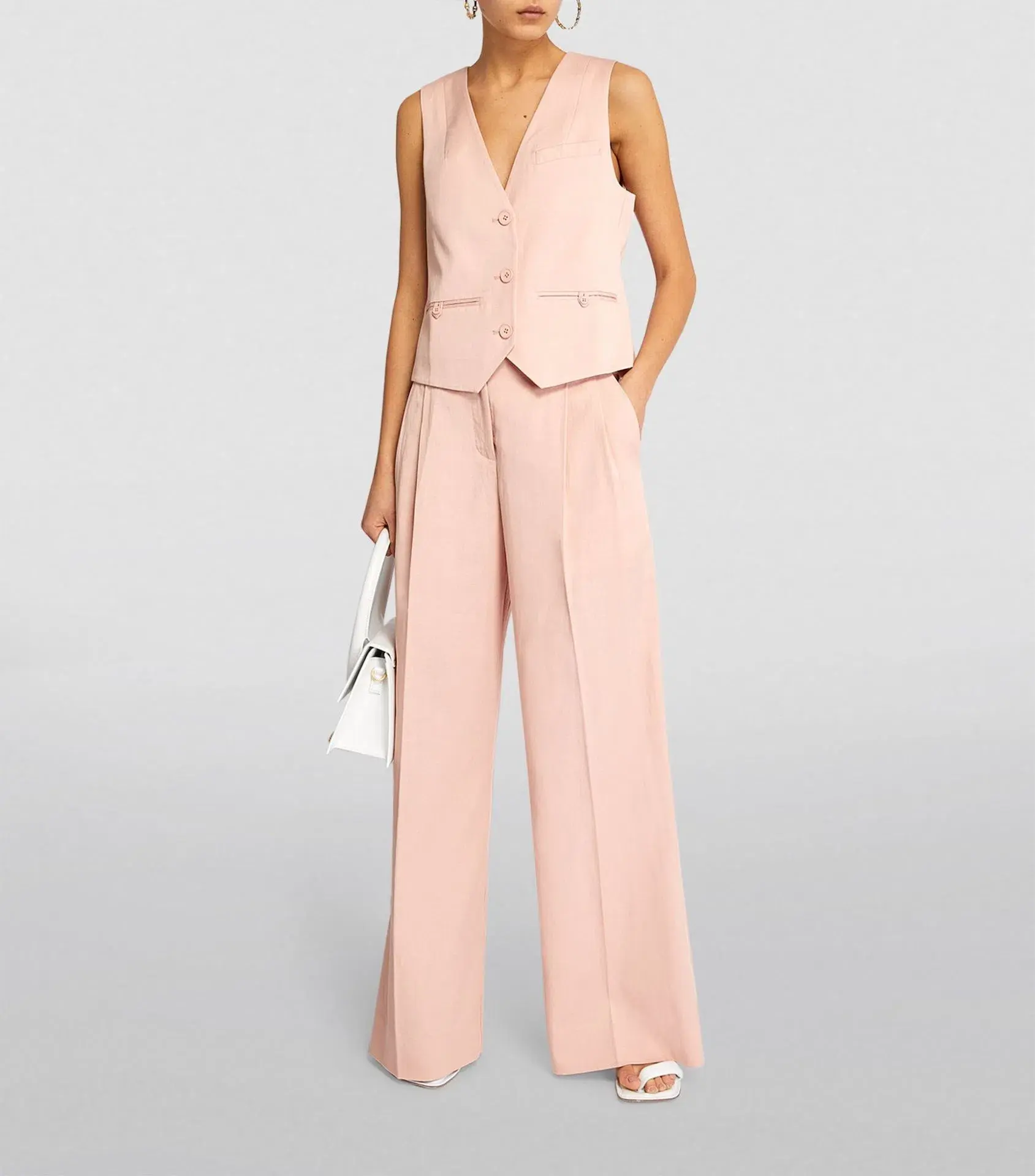 Shona Joy Sara Oversized Tailored Vest Size 8 and Tailored Wide Leg Pants Size 10 Set Powdered Pink - Image 1