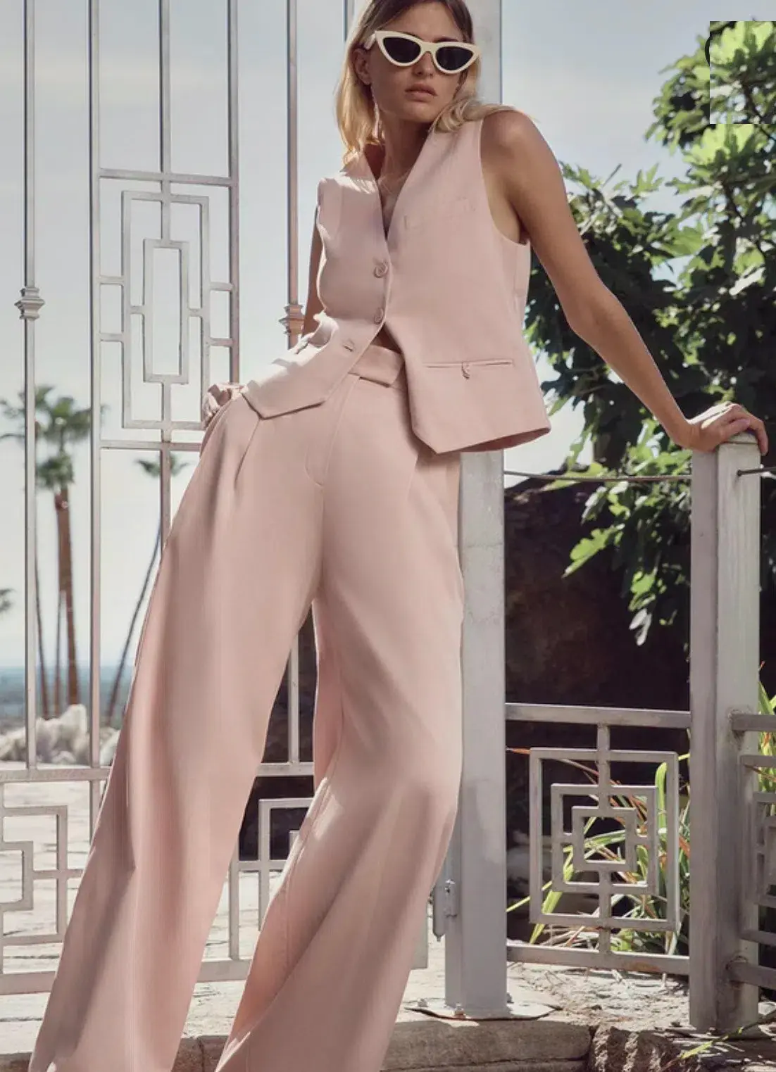 Shona Joy Sara Oversized Tailored Vest Size 8 and Tailored Wide Leg Pants Size 10 Set Powdered Pink - Image 3