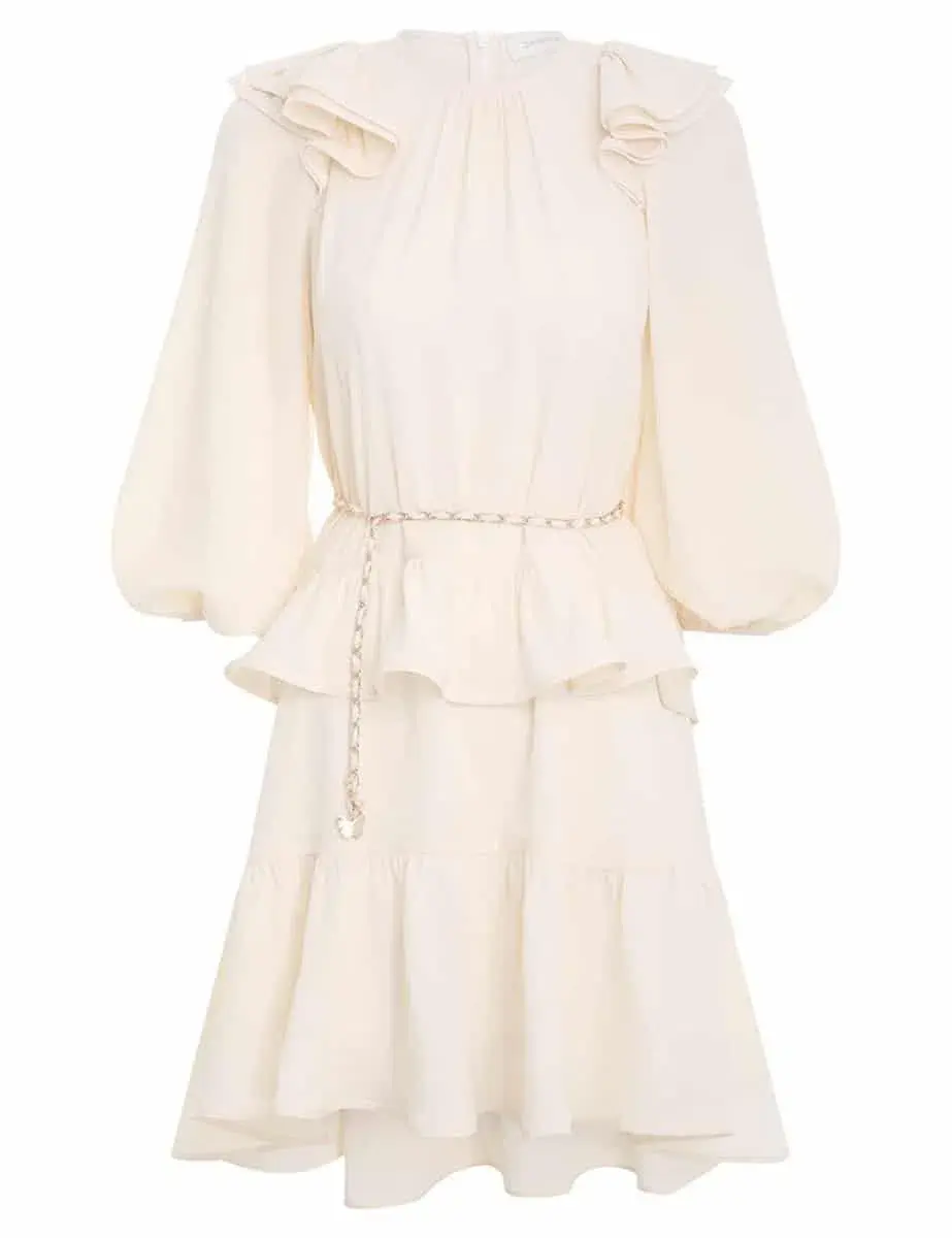 Zimmermann Frilled Mini Dress Pearl Cream Size 2 / AU 12 - Image 2