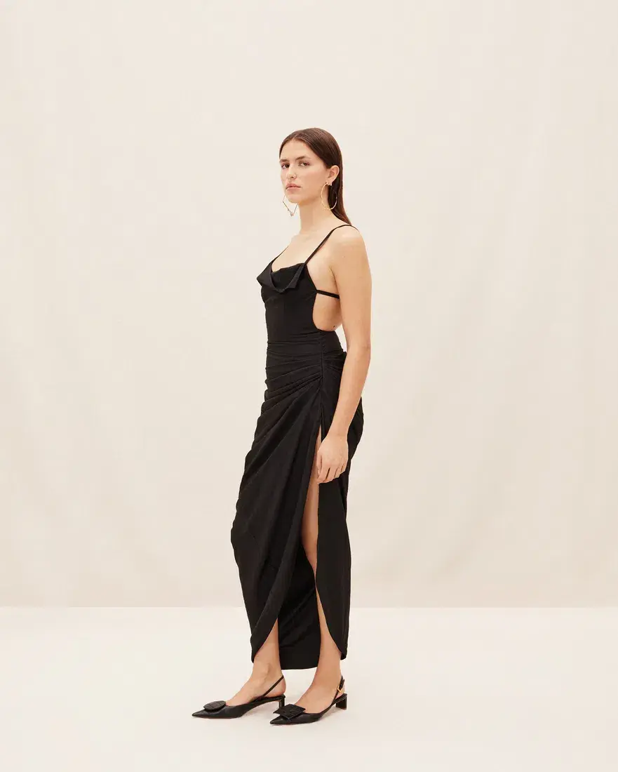 Jacquemus La Robe Saudade Asymmetrical Dress in Black Size 10 - Image 2