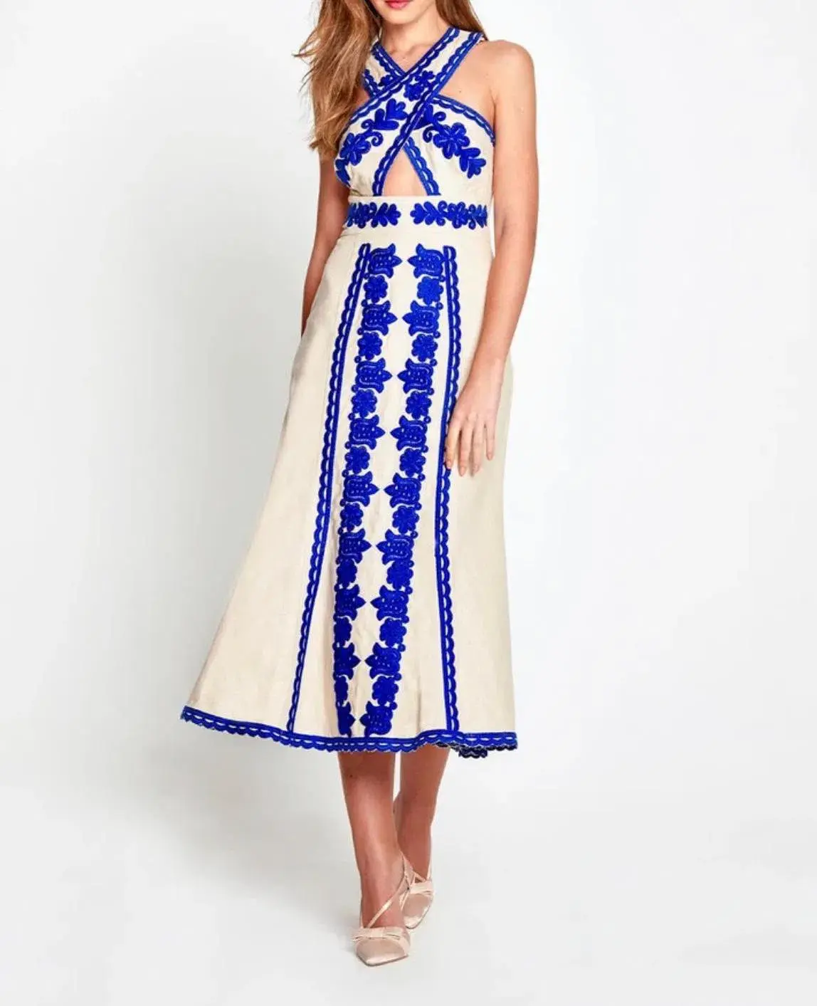 Alice McCall Wild Horses Midi Dress Cream/Blue Size 8 / S - Image 1