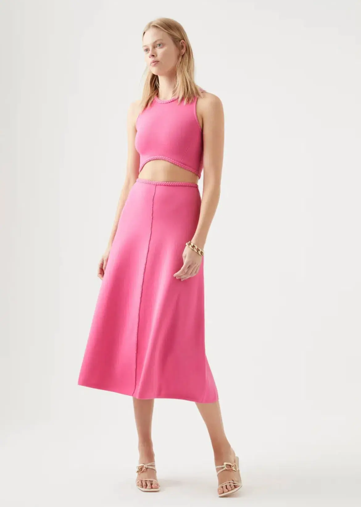 Aje Petal Knit Midi Skirt French Rose Pink Size S / AU 8 - Image 1