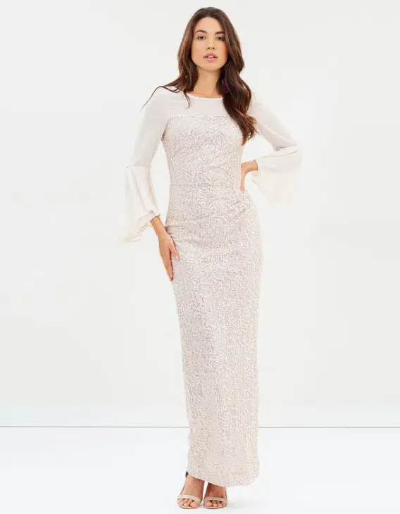 Montique Amelia Bell Sleeve Gown White Size AU 8 - Image 5