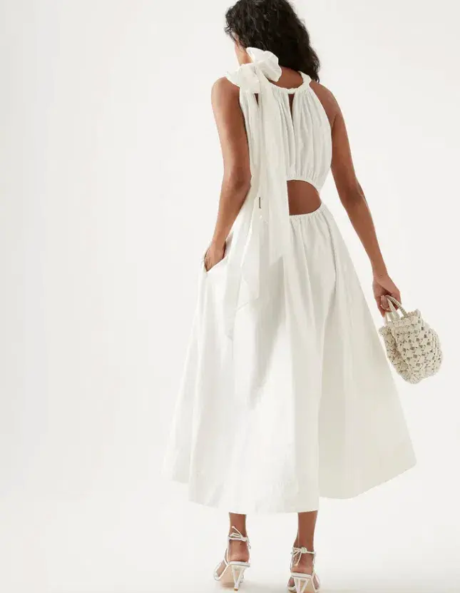 Aje Henriette Tie Strap Midi Dress Ivory Size 8 / S - Image 3