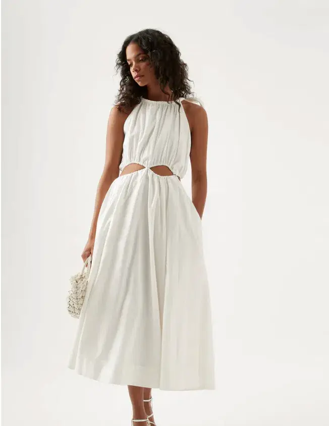 Aje Henriette Tie Strap Midi Dress Ivory Size 8 / S - Image 1
