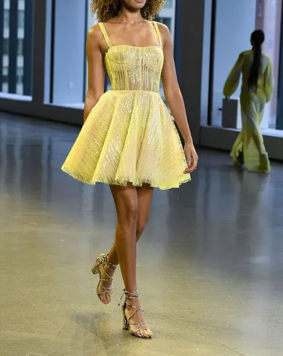 Bronx and Banco Mademoiselle Neon Mini Dress Yellow Size 12 - Image 3