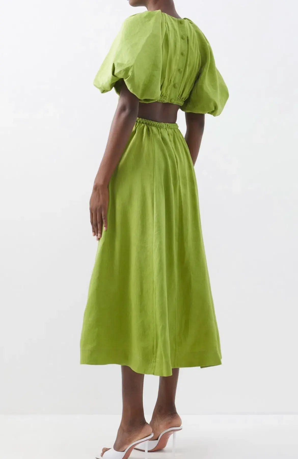 Aje Capucine Puff Sleeve Midi Dress Verdant Green Size 12 / L - Image 3