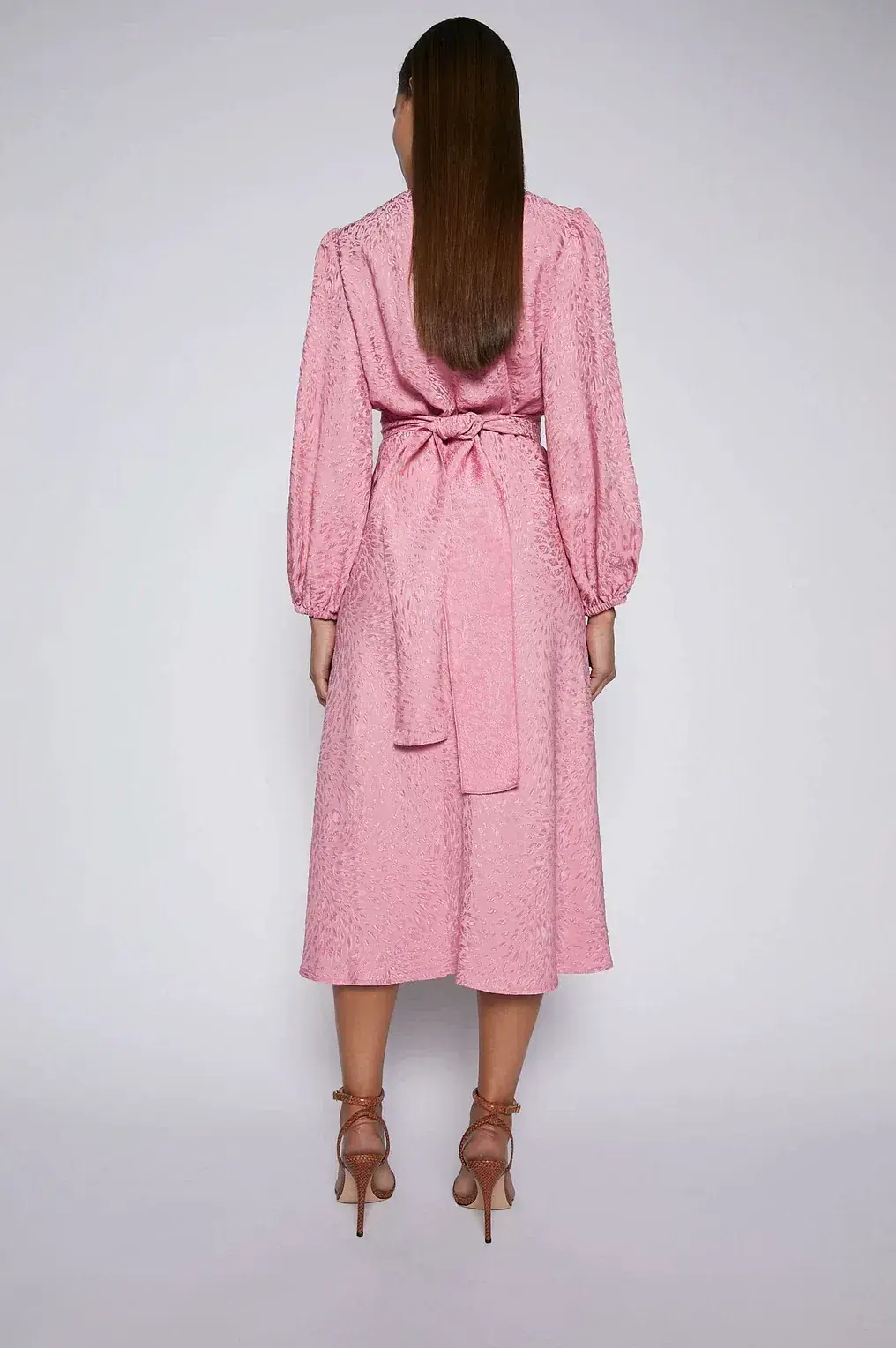 Scanlan Theodore French Textured Weave Midi Dress Pink Size AU 12 - Image 3