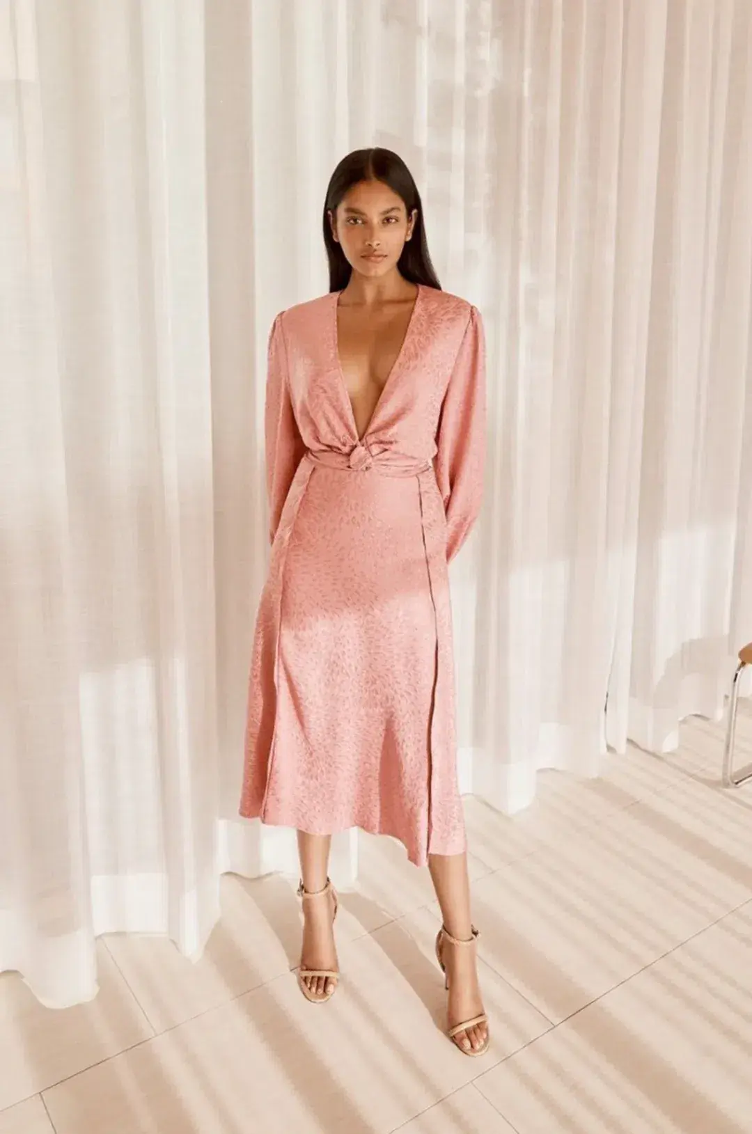 Scanlan Theodore French Textured Weave Midi Dress Pink Size AU 12 - Image 4