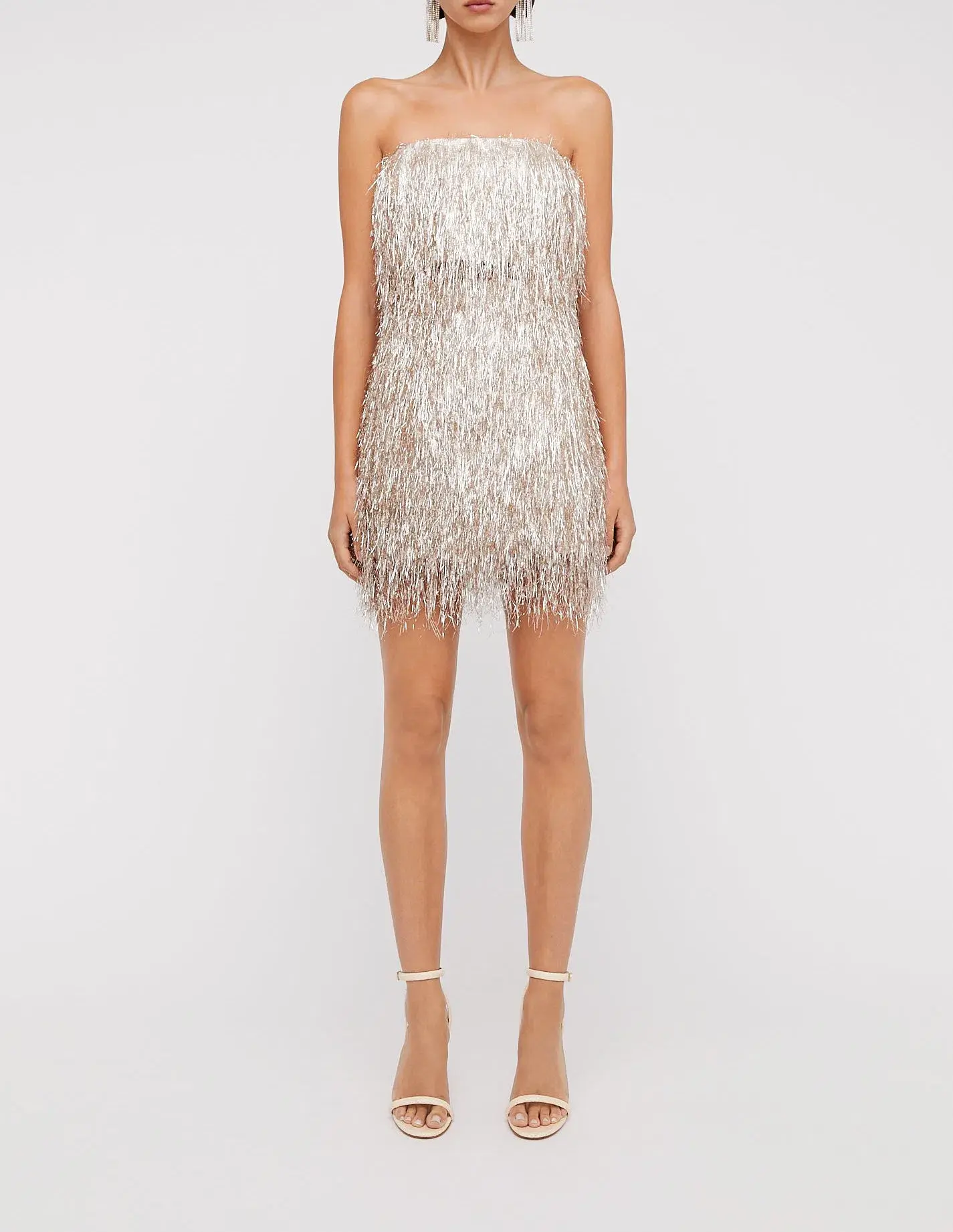 Scanlan Theodore Tinsel Bustier and Mini Skirt Set Champagne Size 8 / S - Image 1