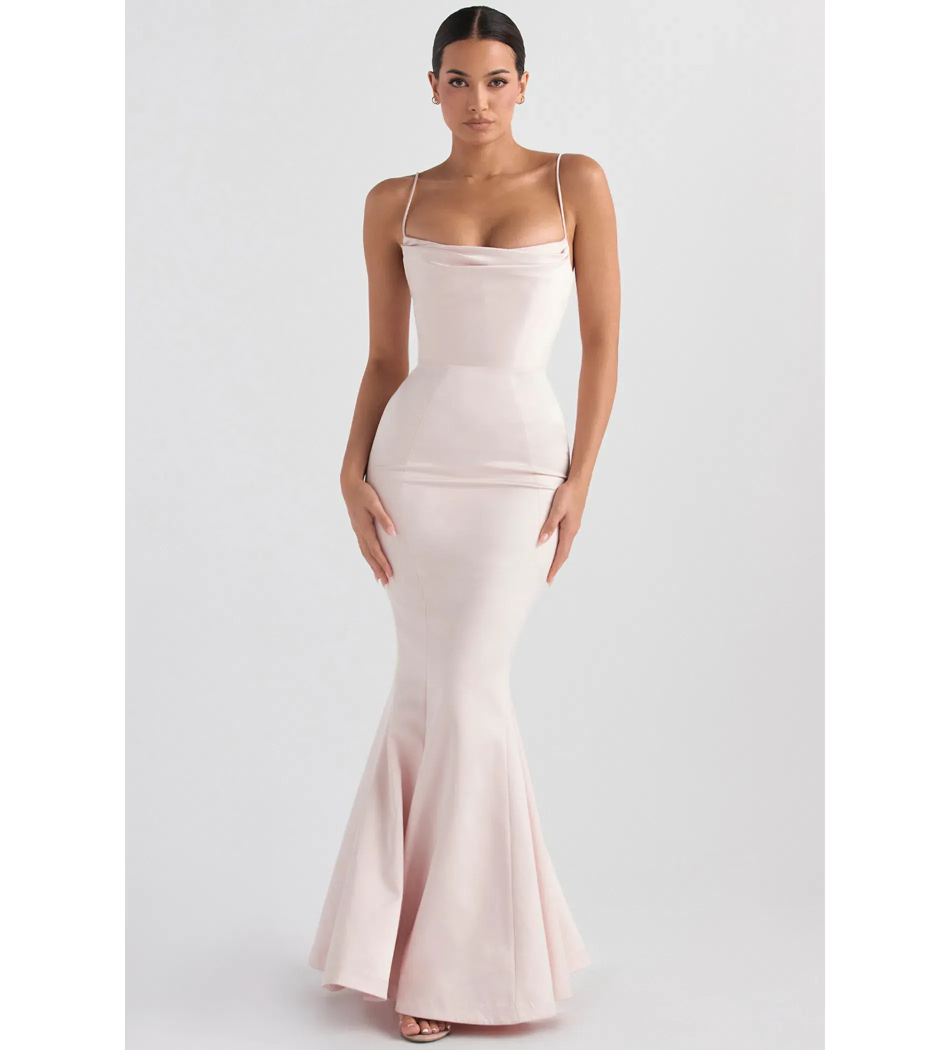 House of CB Violette Satin Fishtail Gown Blush Size Au 6 - Image 1