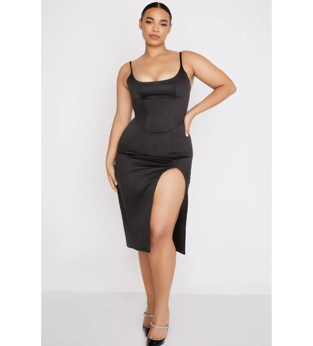 House of CB Casimira Satin Corset Midi Dress Black Size Au 8 - Image 1
