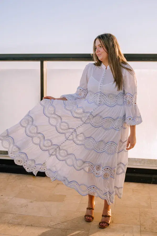 Zimmermann Cira Tiered Trimmed Dress White Size AU 16 for rent on The Volte - main image