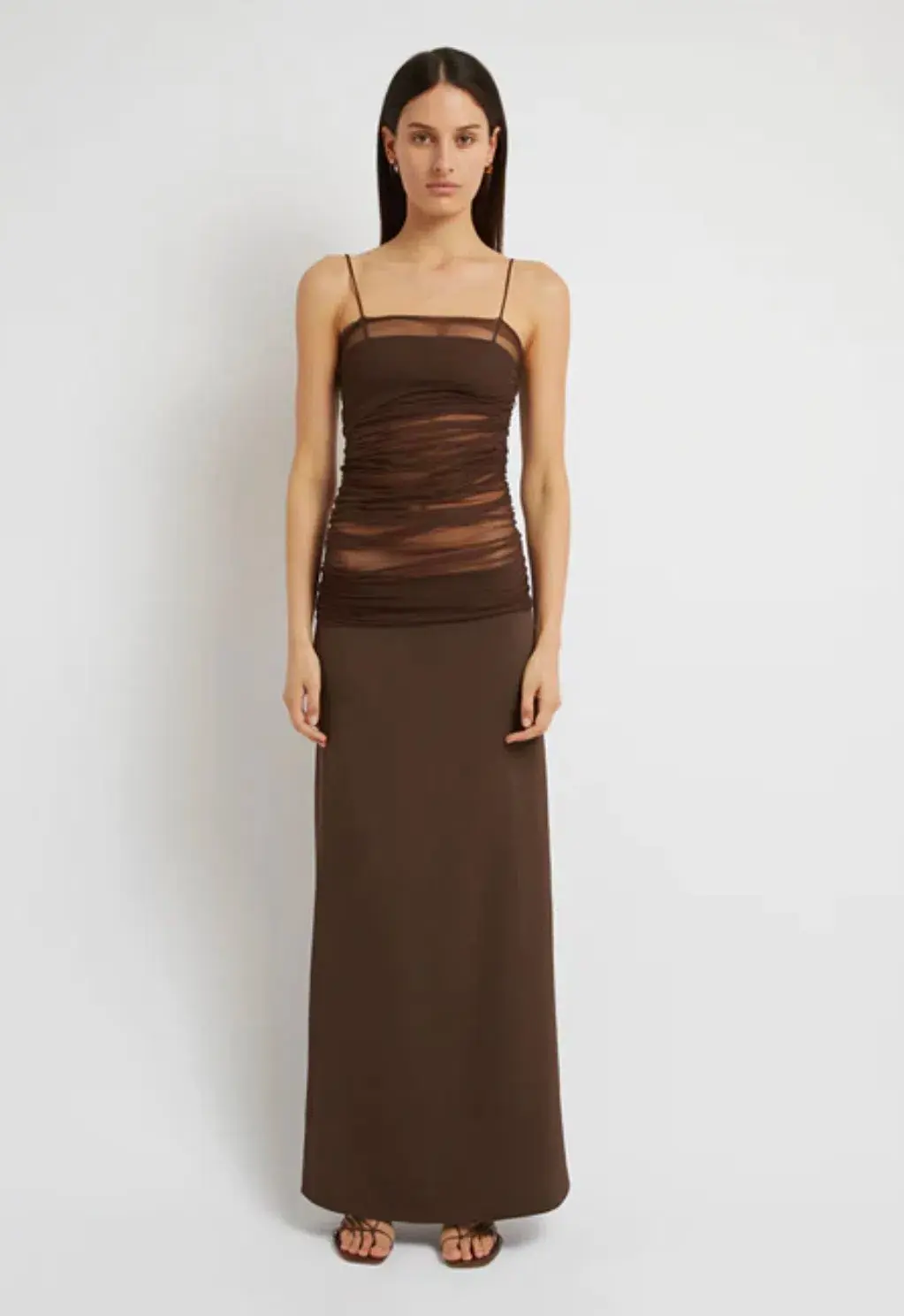 Christopher Esber Sheer Panel Dress Brown Size 6 - Image 1
