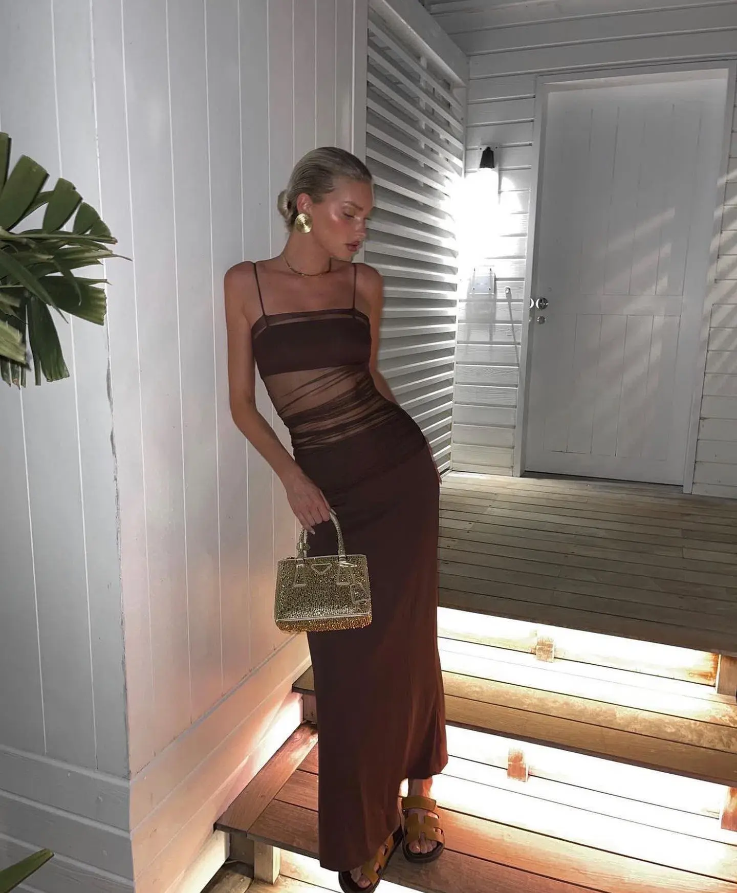 Christopher Esber Sheer Panel Dress Brown Size 6 - Image 2