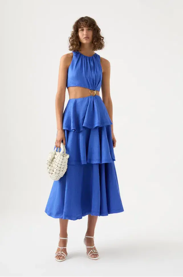 Aje Wave Cut Out Ring Midi Dress Blue Size 10 - Image 3