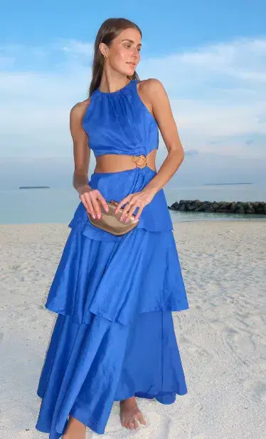 Aje Wave Cut Out Ring Midi Dress Blue Size 10 - Image 1
