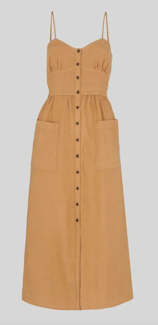 Whistles Milana Tie-Back Linen Dress Toffee Size 12 - Image 3