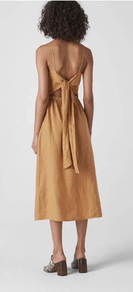 Whistles Milana Tie-Back Linen Dress Toffee Size 12 - Image 2