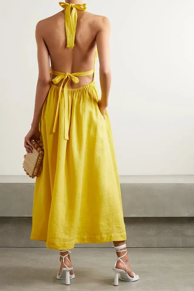 Zimmerman Shelly Linen Halter Neck Mini Dress Yellow Size 2/Au 12  - Image 3
