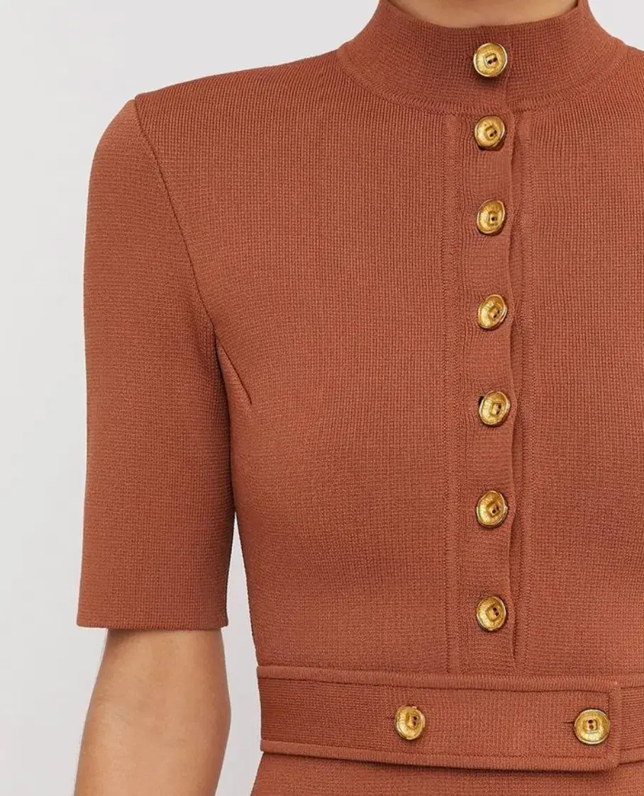 Scanlan Theodore Crepe Knit Mini Button Dress Hazel Brown Size 8 / S - Image 2