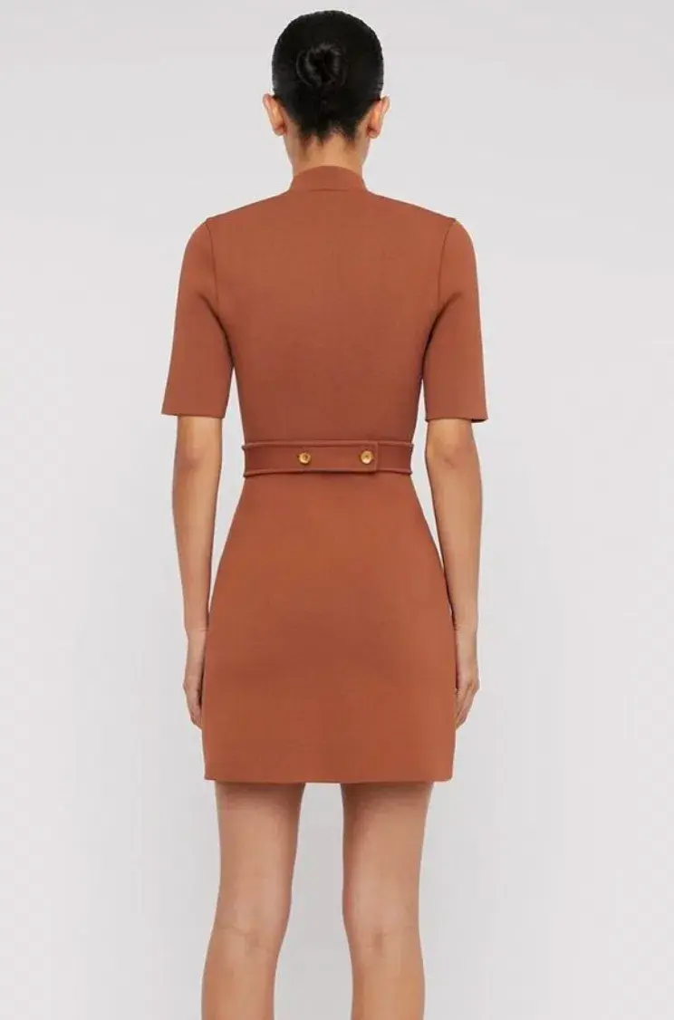 Scanlan Theodore Crepe Knit Mini Button Dress Hazel Brown Size 8 / S - Image 3