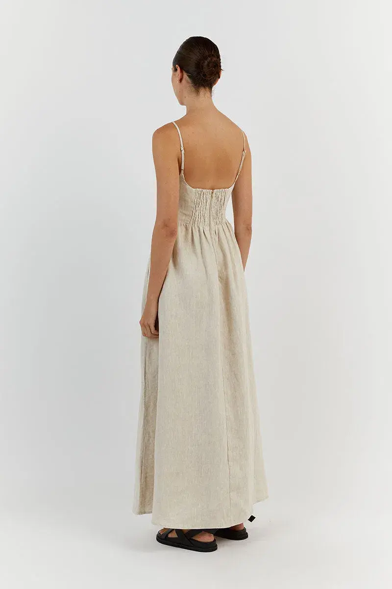 DISSH Sunny Natural Linen Midi Dress Beige Size 8 - Image 3