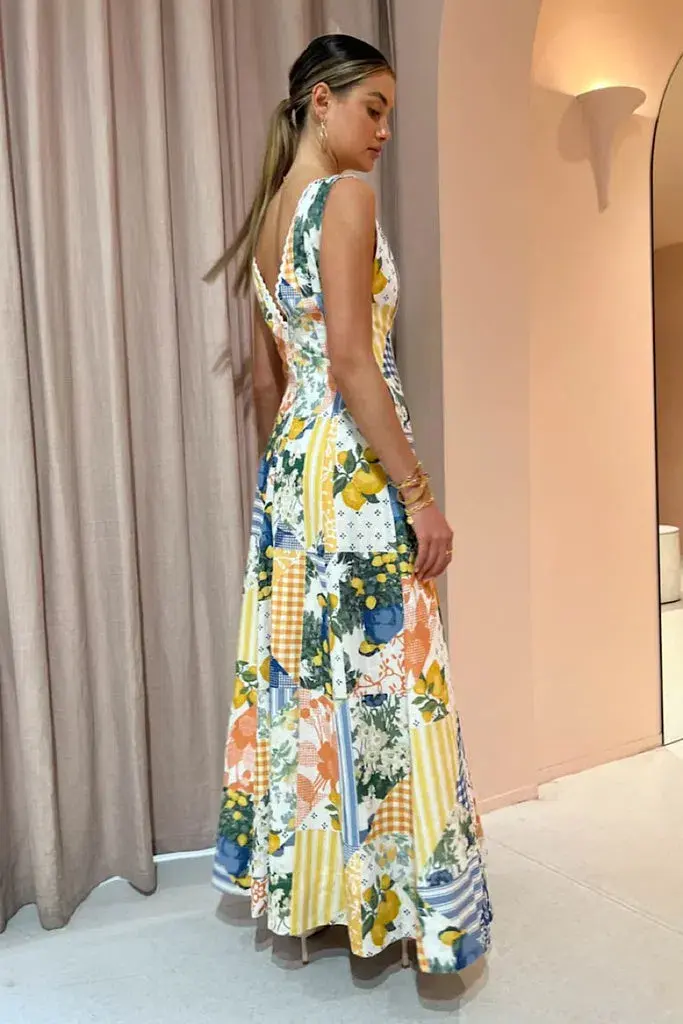 By Nicola Wavy Maxi Dress in Lemon Patchwork Print Size 10 - Image 2