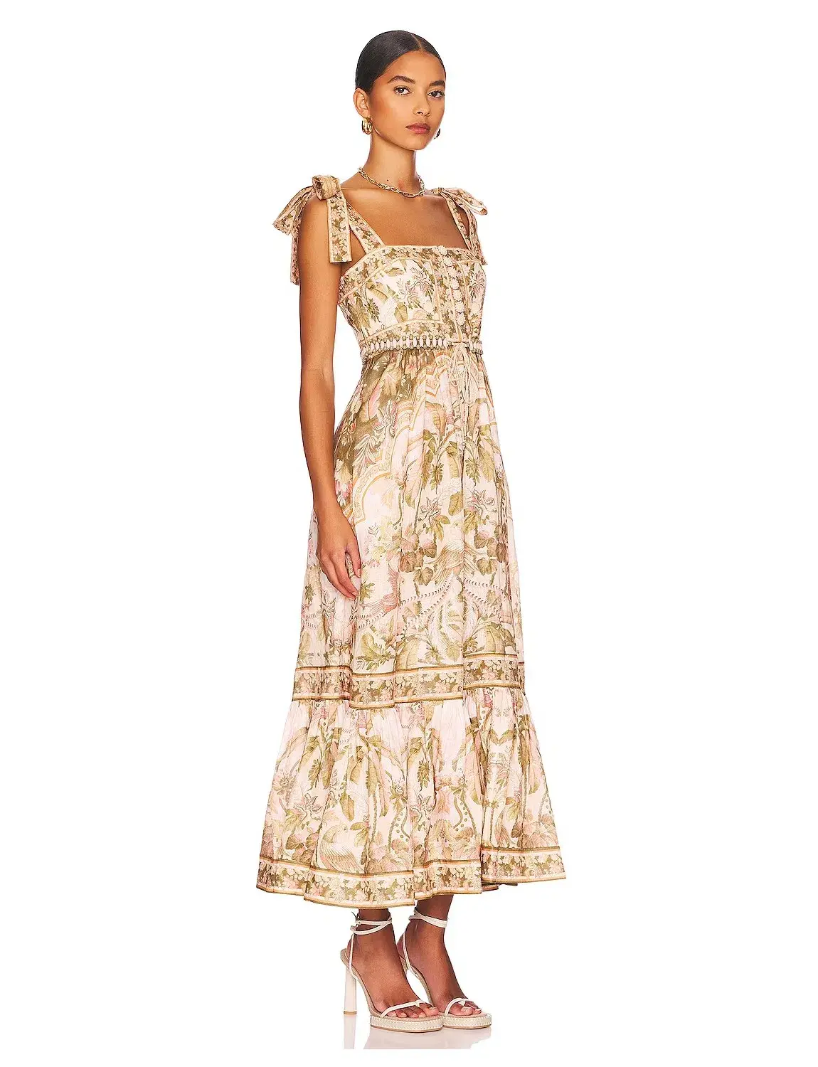 Zimmermann Lyre Picnic Dress in Khaki Palm Size 2/ AU 12 - Image 2