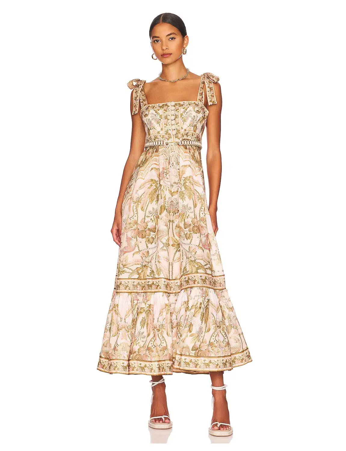 Zimmermann Lyre Picnic Dress in Khaki Palm Size 2/ AU 12 - Image 1
