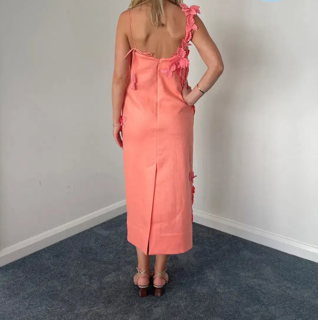 Zimmermann High Tide Lift Off Flower Midi Dress Guava Size 0 / Au 8 - Image 3