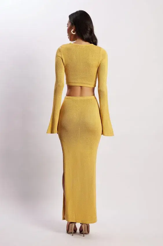 Meshki Anna Flare Sleeve Knit Dress Yellow Size S/AU 8 - Image 3