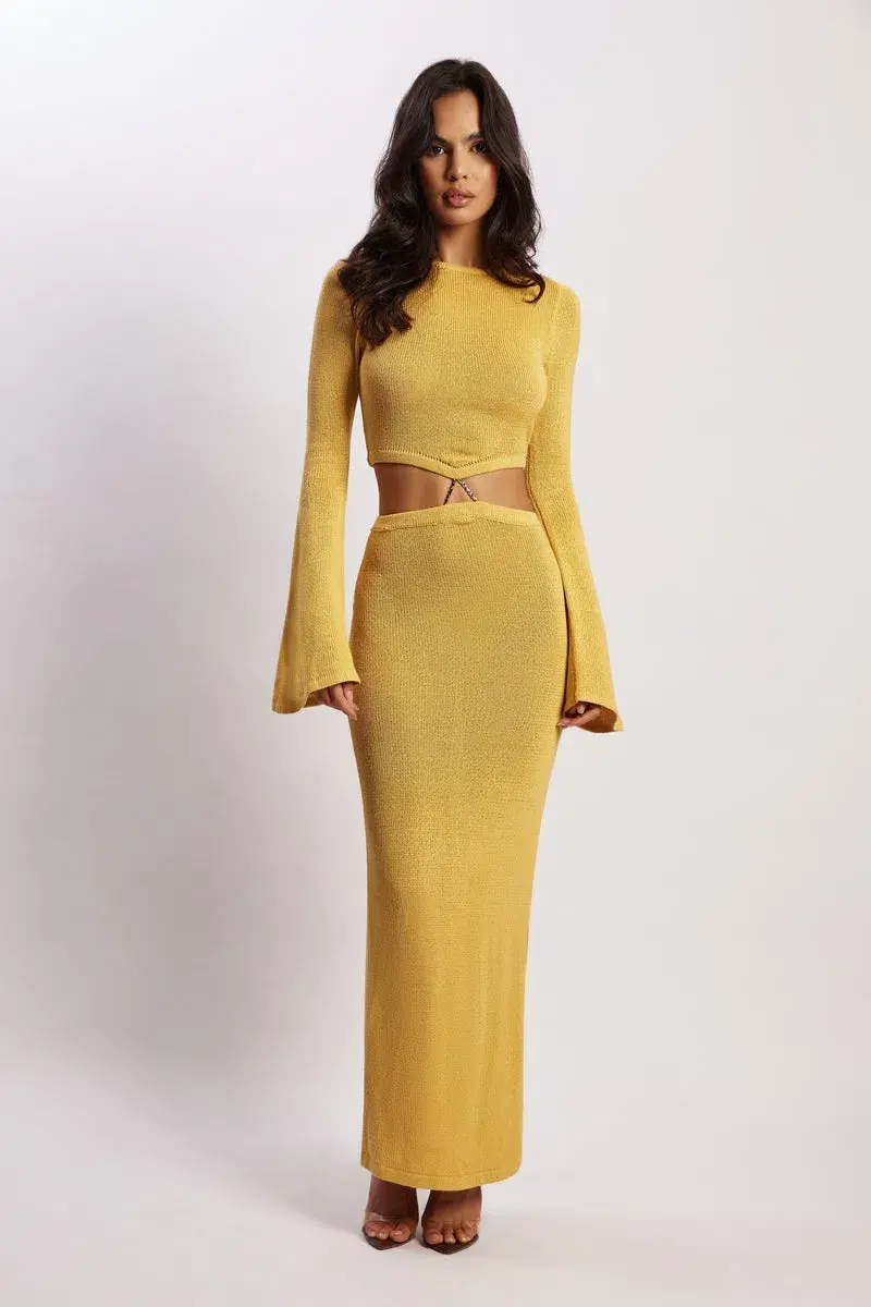 Meshki Anna Flare Sleeve Knit Dress Yellow Size S/AU 8 - Image 1