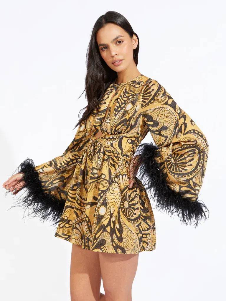 Alice McCall Gold Dust Feather Mini Dress Print Size 6  - Image 4