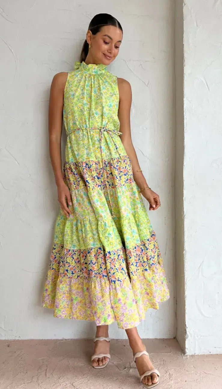 Alemais Daisy Spliced Midi Dress Multi Floral Size 10 - Image 2