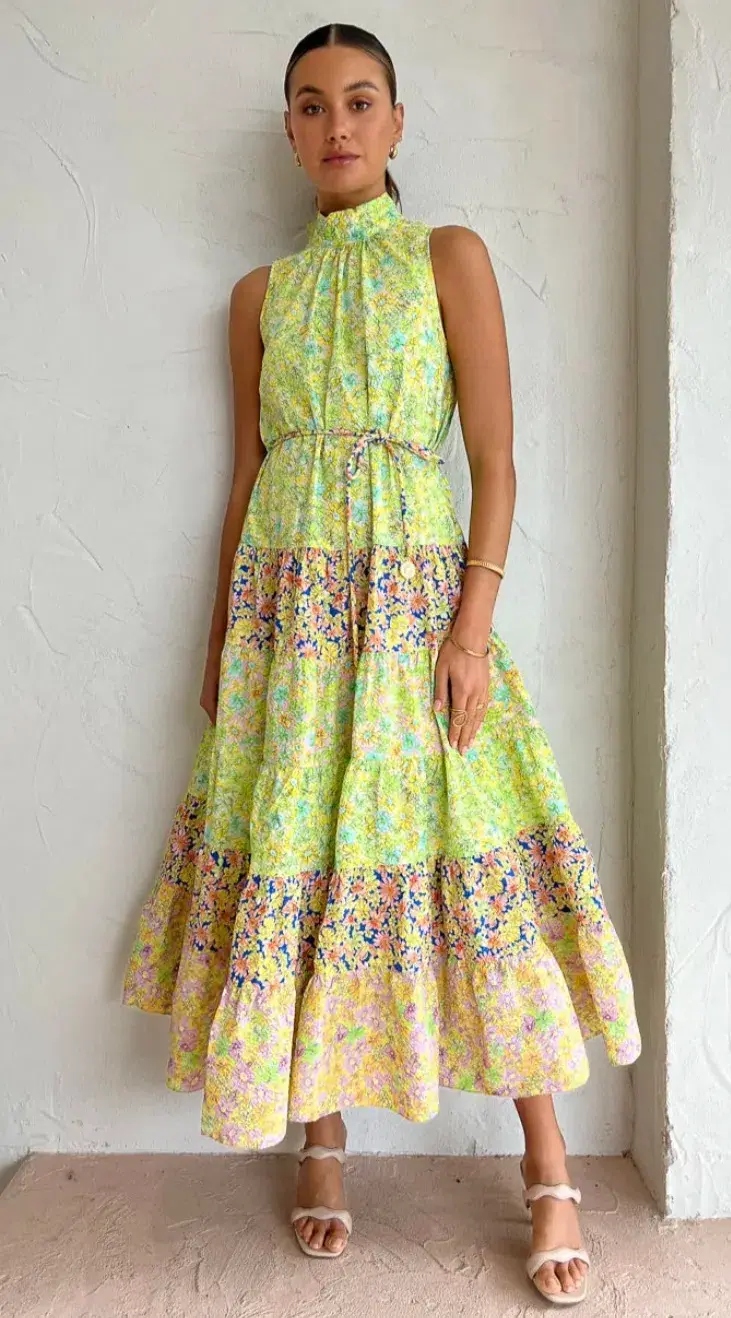 Alemais Daisy Spliced Midi Dress Multi Floral Size 10 - Image 1