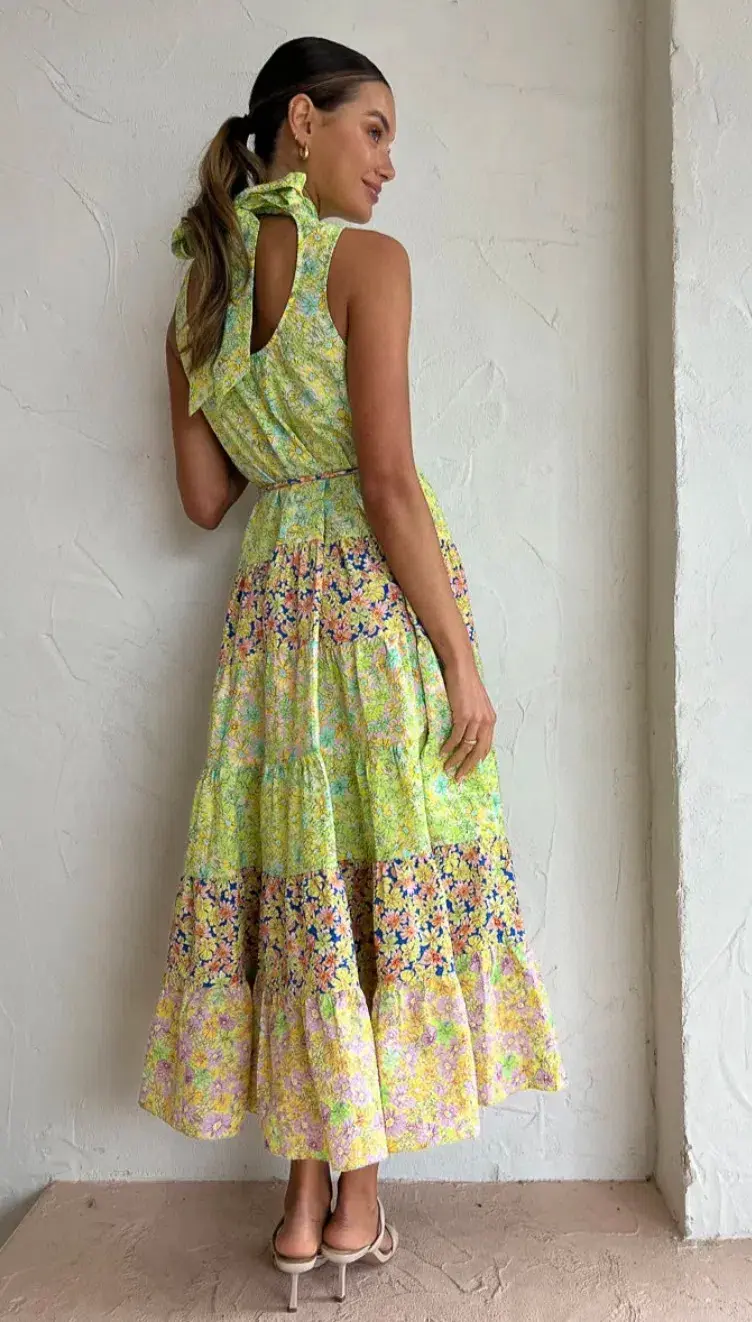 Alemais Daisy Spliced Midi Dress Multi Floral Size 10 - Image 4