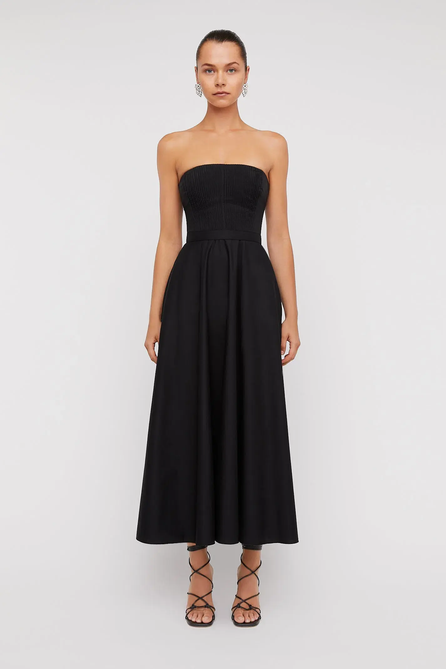 Scanlan Theodore Crepe Knit Cotton Strapless Dress Black Size 8  - Image 1