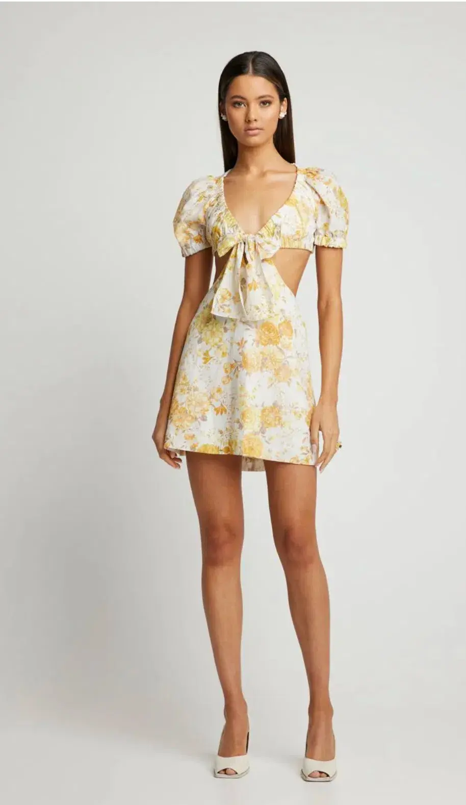 Sofia The Label Ami Tie Front Mini Dress Yellow Floral Size 8  - Image 1