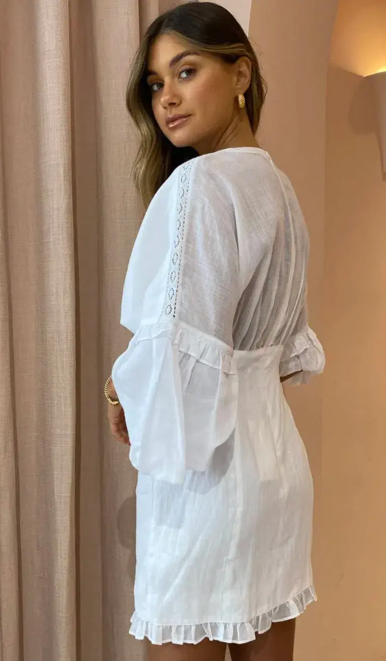 Joslin Taylor Linen Ramie Mini Dress In Optical White Size 6 - Image 3