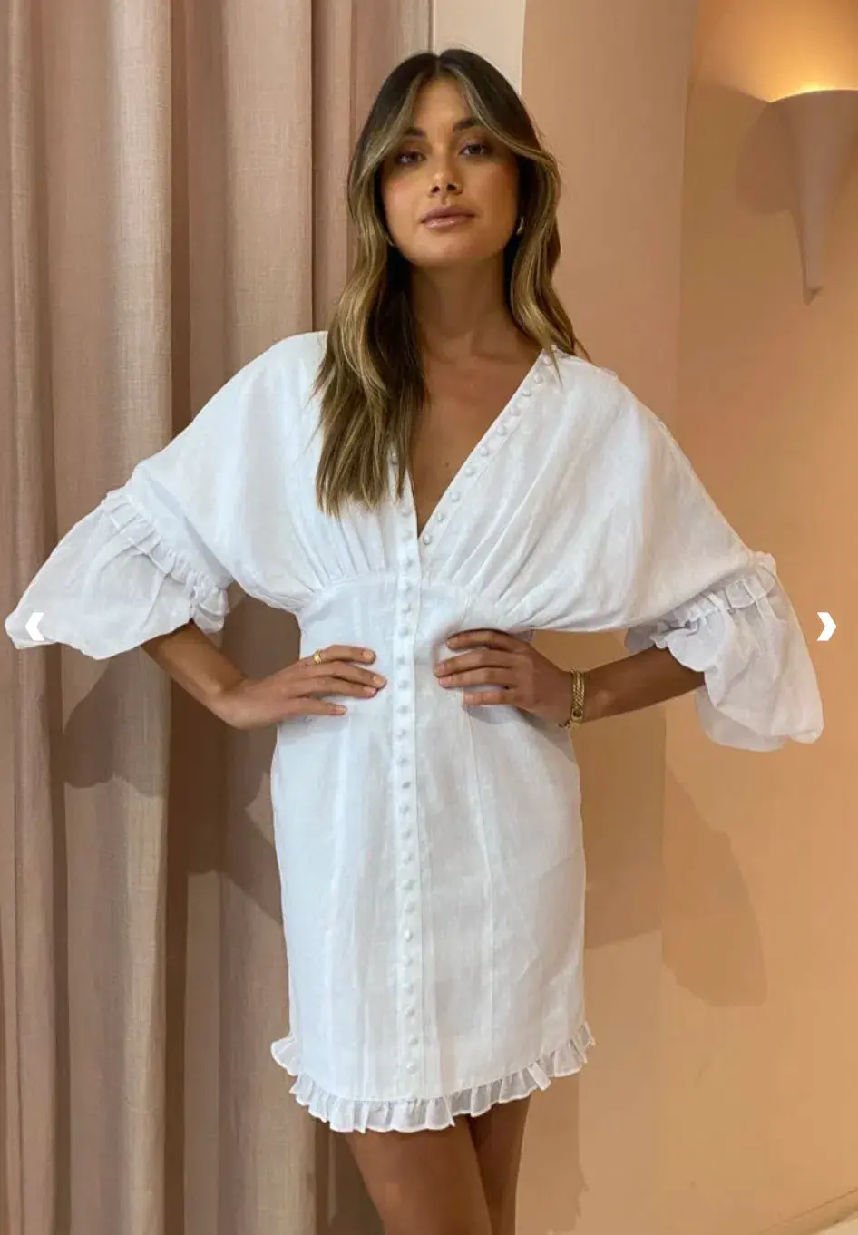 Joslin Taylor Linen Ramie Mini Dress In Optical White Size 6 - Image 1