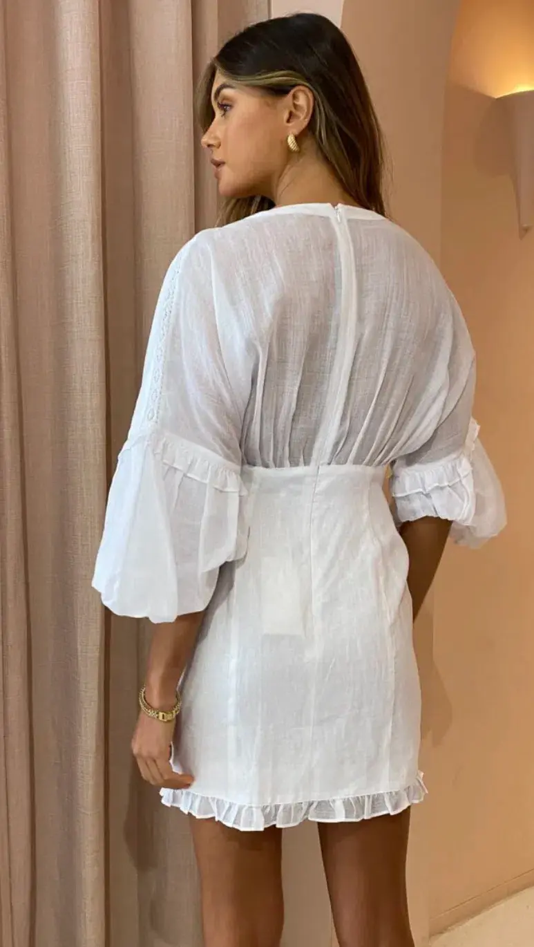 Joslin Taylor Linen Ramie Mini Dress In Optical White Size 6 - Image 4