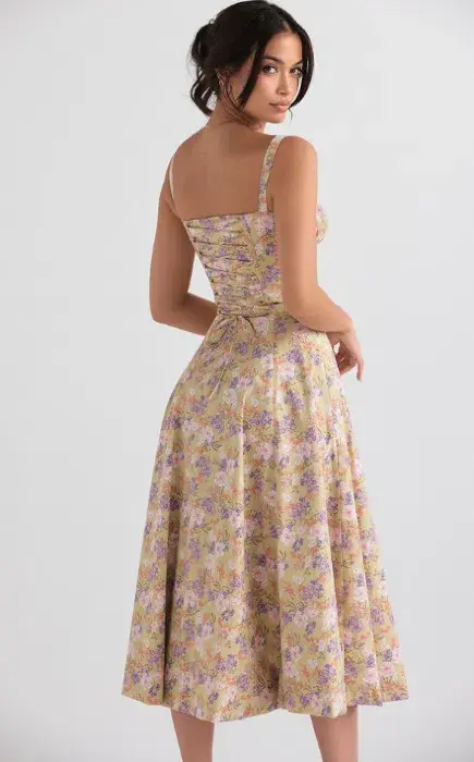 House of CB Carmen Bustier Midi Sundress Peony Print Size XS / Au 6 - Image 2