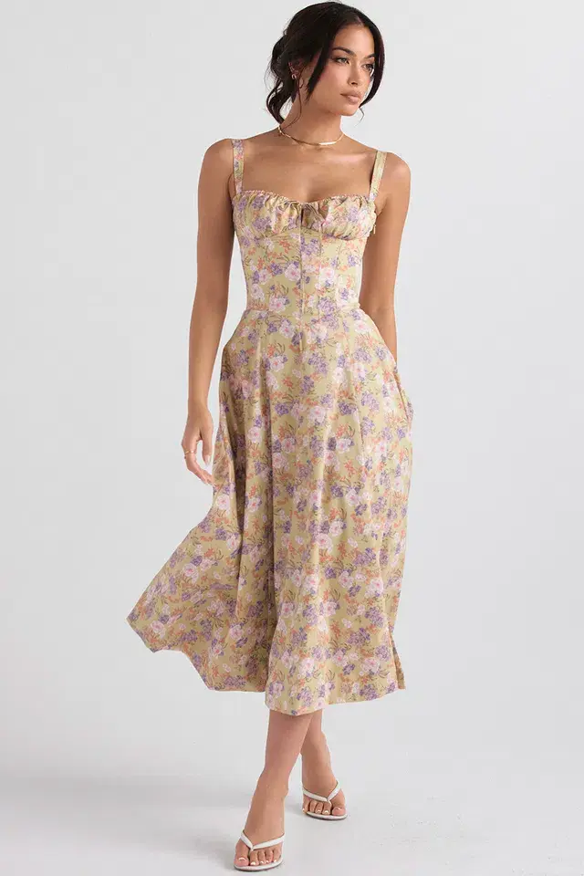House of CB Carmen Bustier Midi Sundress Peony Print Size XS / Au 6 - Image 4