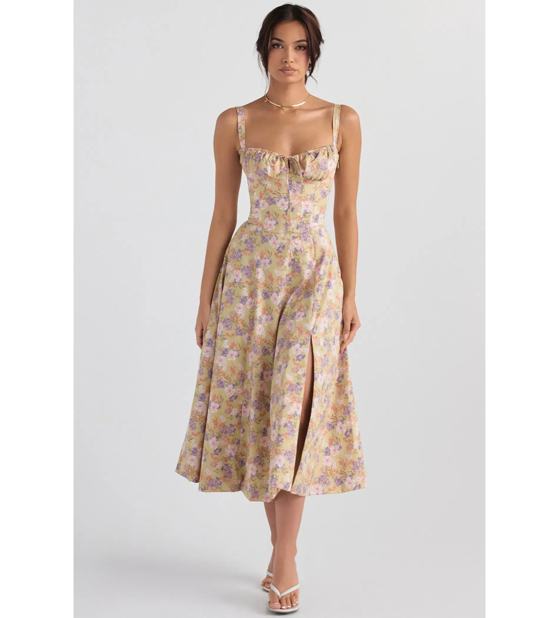 House of CB Carmen Bustier Midi Sundress Peony Print Size XS / Au 6 - Image 1