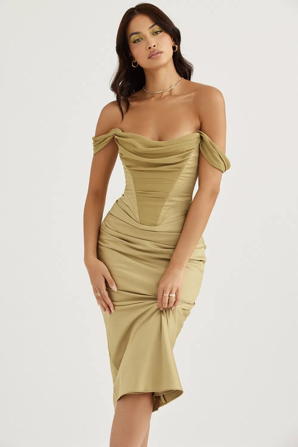 House of CB Natalya Satin Corset Midi Dress Olive Size XS / Au 6 - Image 3