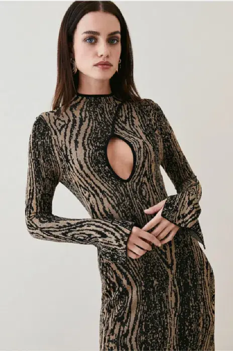 Karen Millen Slinky Knit Twist Neck Maxi Dress Gold Size XS / AU 6 - Image 2